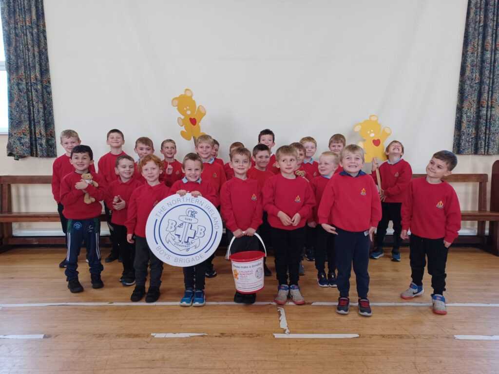 Group of children in the Boys' Brigade Anchors in Northern Ireland fundraising for Children's Heartbeat Trust.